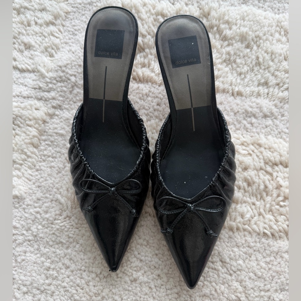 Dolce Vita Black Kairi Mid Midnight Crinkle Mule Heels - Picture 4 of 8